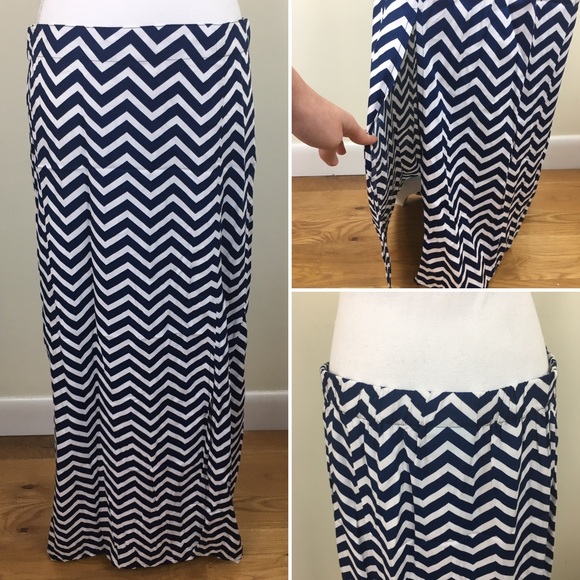 Escapada Dresses & Skirts - Escapada Blue and White Chevron Maxi skirt